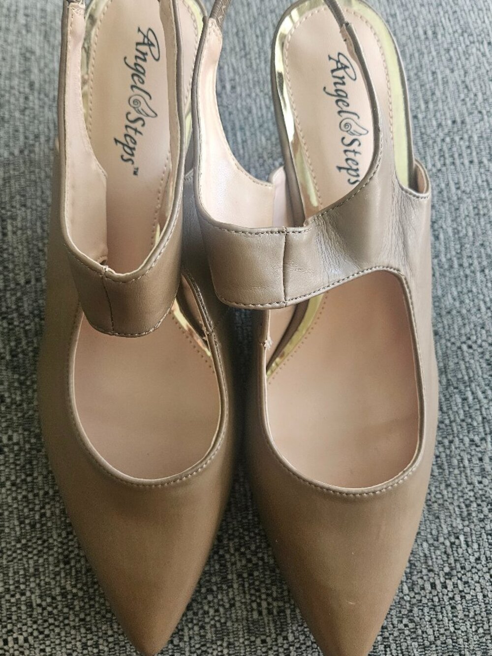 Angel steps taupe kitten heel pointy toe slingback Comfort Nuetral shoes 9